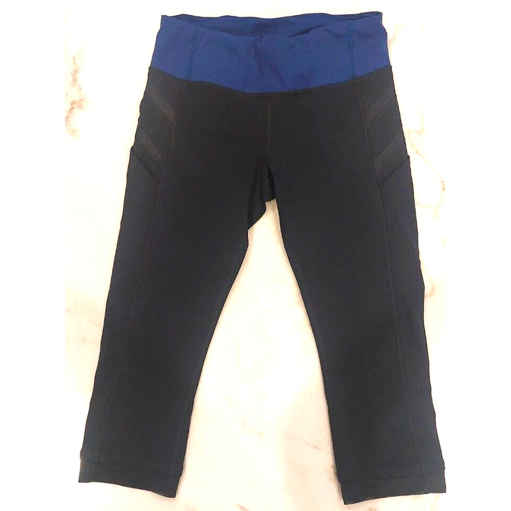 Lululemon Crop Women's Leggings Size 6 Navy‎ Mid Rise Pocket Logo